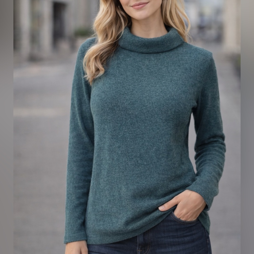 Talbots Womens Sweater XS Extra Green Green Pullover Cashmere Turtleneck Classic